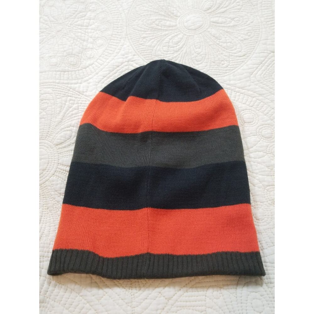 The North Face Reversible Knit Beanie Hat Orange Gray Black Striped One Size